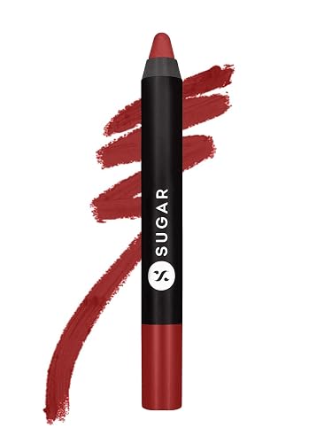 SUGAR Cosmetics Matte as Hell Crayon Lipsticks for Women Lasts Up To 8+ Hours Lip Crayon with Sharpener 2.8gm - 1 count (Pack of 1) 08 Jackie Brown
