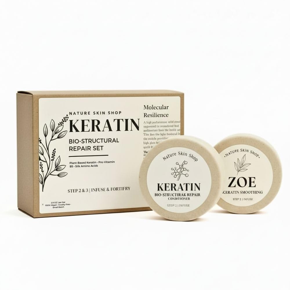 Nature Skin Shop Keratin Shampoo and Conditioner Bar Set - Intense Repair, Hydration & Frizz Control - Sulfate-Free, Vegan, Eco-Friendly Solid Hair