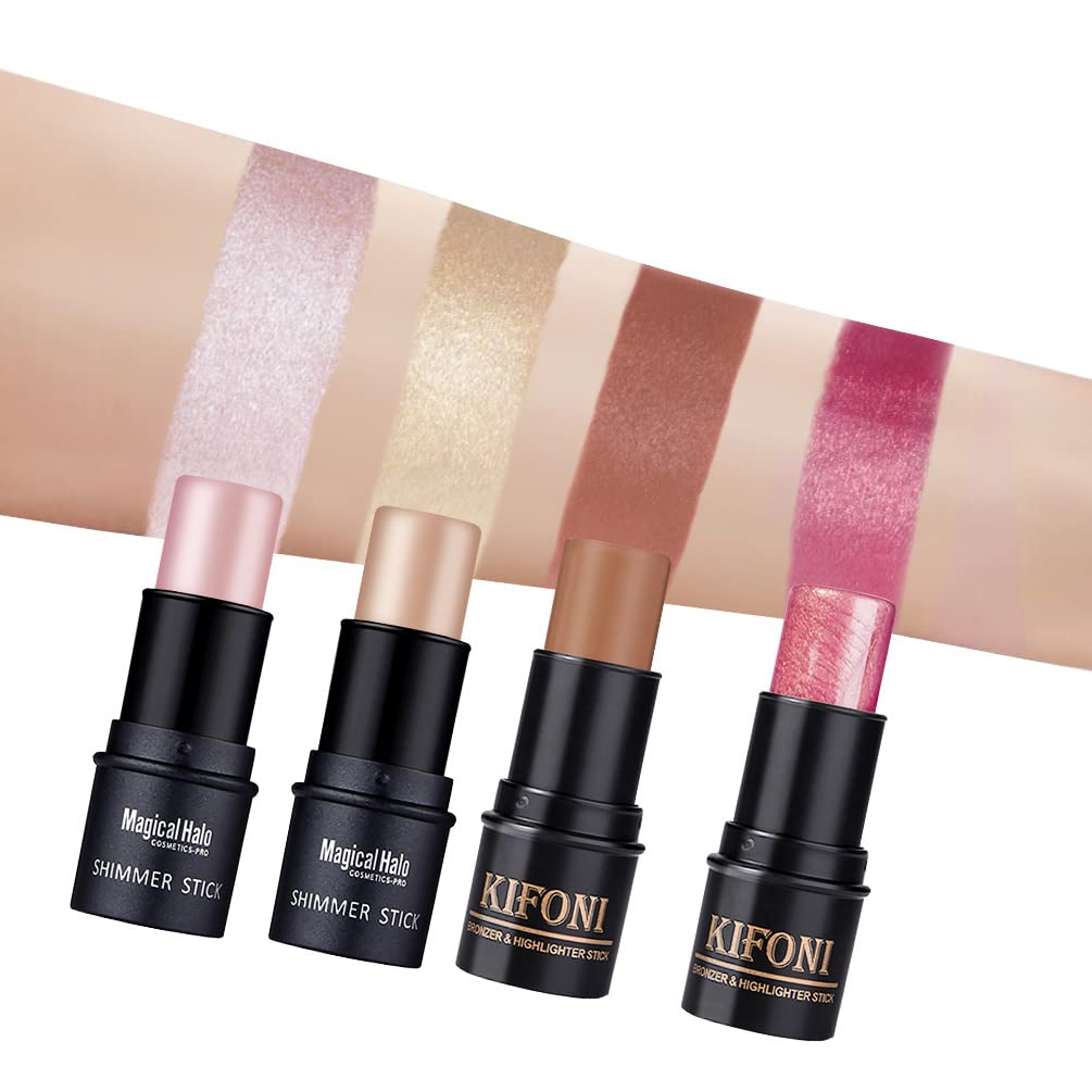 SUMEITANG 4PCS Contour Stick - Highlighter And Cream Blush Stick 4 Colors Kit - Moisturizer, Face Brightens & Shades Pencil, Facial Shaping Makeup