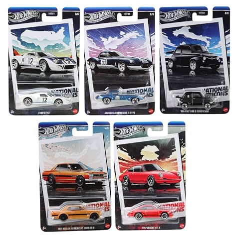 Hot Wheels National Icons Collection Silver Series - 5-Car Die‑Cast Bundle, 1:64 Scale, Ages 3+ (HRT81‑956G)