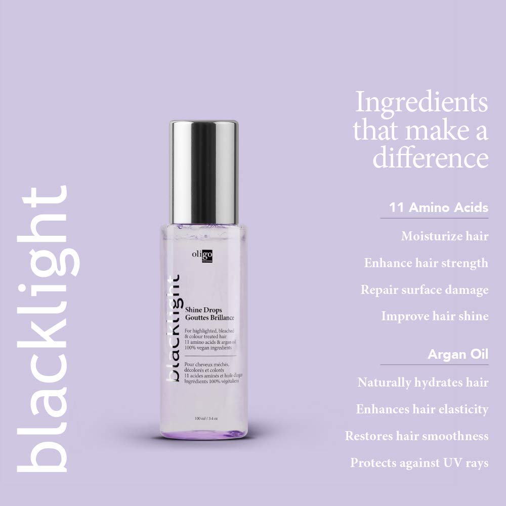 Oligo Professionnel - Blacklight Shine Drops - Weightless hair oil - Anti frizz serum - Argan oil - Nourishing - Paraben Free - Instant shine - 3.4 oz