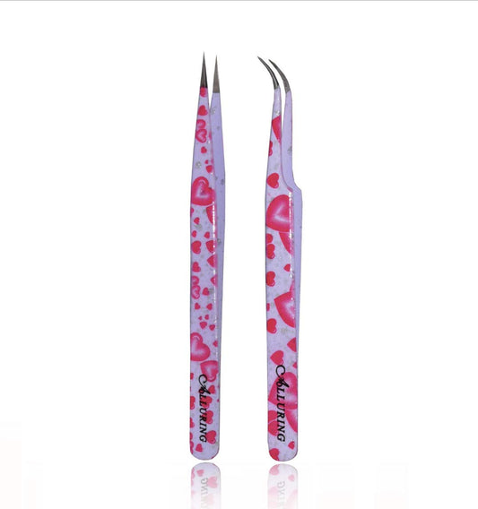 Alluring Pink Heart Tweezers for Eyelash Extensions - Strong Curved, Straight (pair) Beauty and Personal Care Alluring