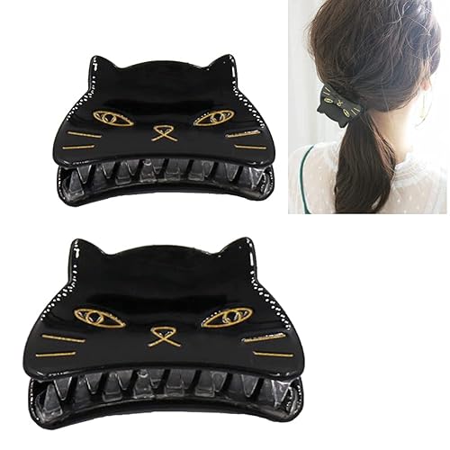 Yusier 2 PCS Cute Cat Claw Hair Claw Clip Two Sizes That Stay in Place Hair Clips Hair Clips fo Women Girl (Black Cat)