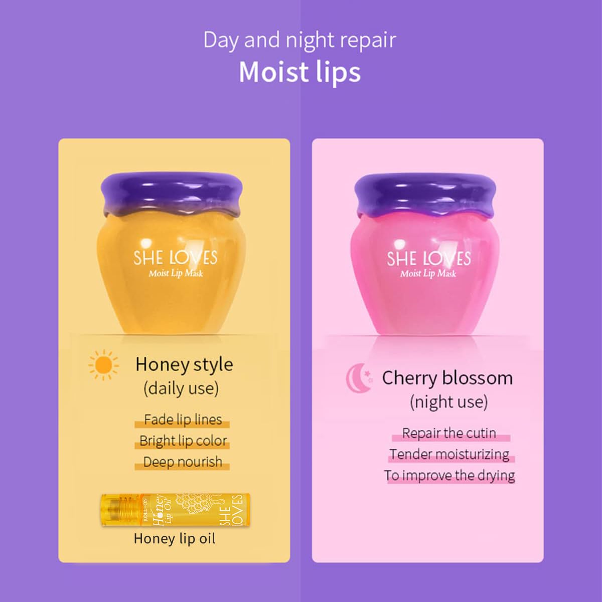2PCS Lip Mask Overnight, Honey&Sakura Day and Night Repair Sleeping Lip Balm, Fade Lip Lines Bee Balm, Hydrating &Prevention Dry and Crack Lip Scrubs