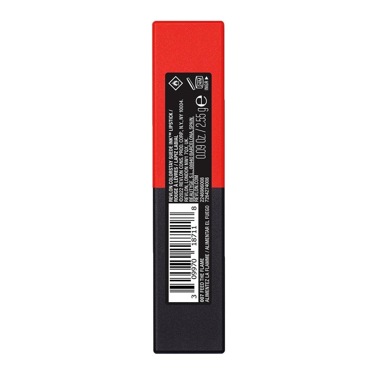 Revlon Lipstick, ColorStay Suede Ink, Built-in Primer, Stocking Stuffer for Women, Waterproof, Smudge-proof, Matte Color, 007 Feed the Flame, 0.09 oz