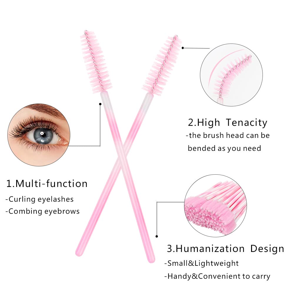 300 Pack Mascara Wands Disposable Eyelash Brush Spoolie Brush for Eyelash Extensions Lash Applicators Tool Kit, Pink