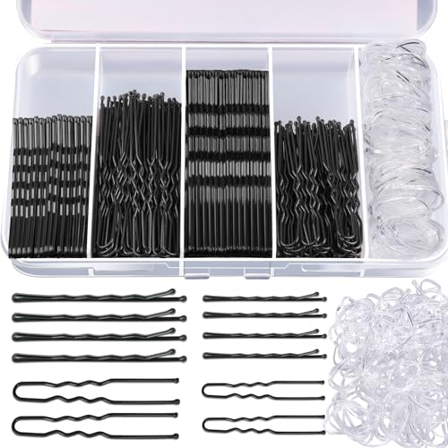 Teenitor 300pcs Hair Pins Bobby Pins Black, 100 Black Bobby Pins 2" 2.75"100 Hair Pins for Women and 100 Clear Hair Bands Kit, U Pins for Buns 2" Beauty and Personal Care Teenitor Default Title