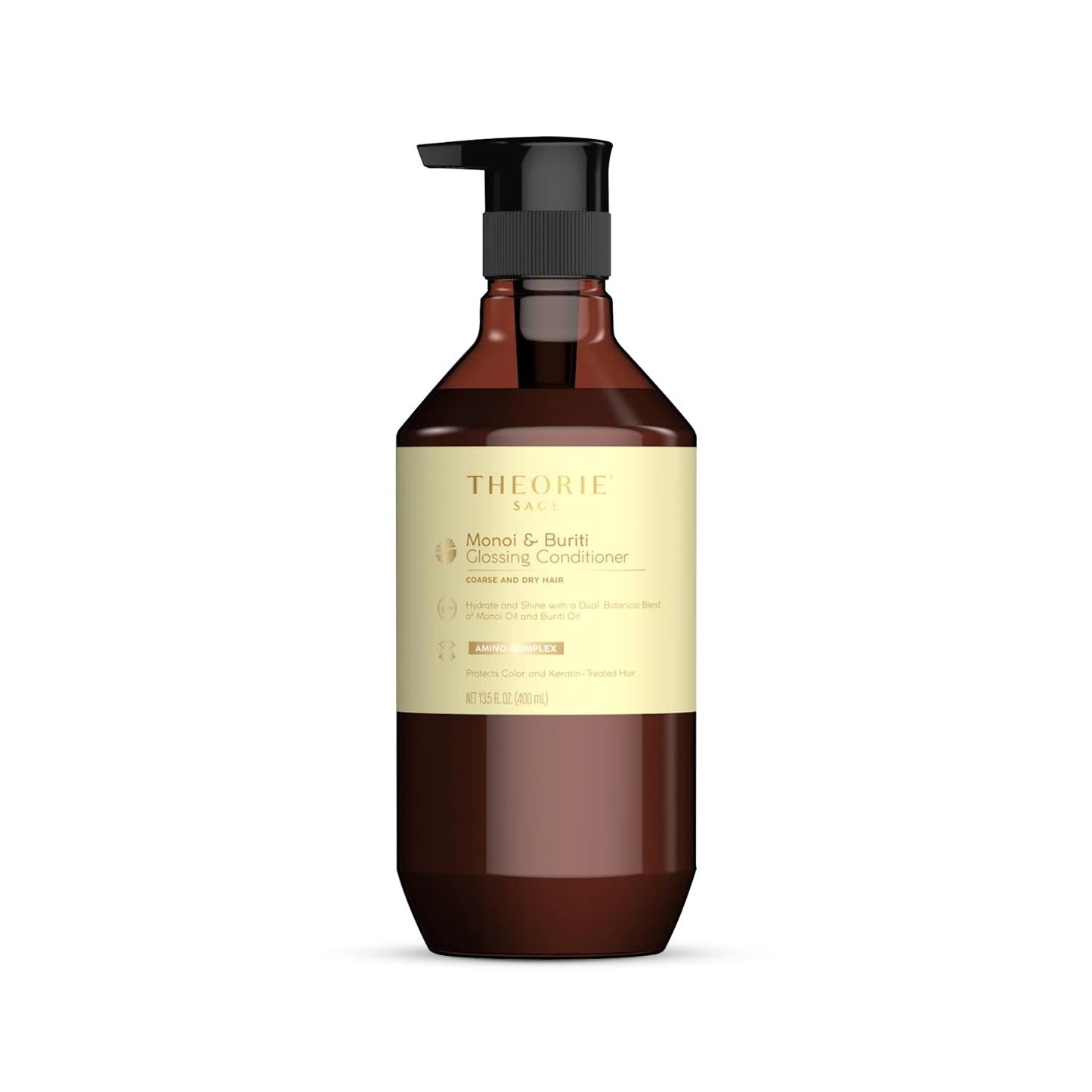 Theorie Monoi and Buriti Glossing Conditioner - Hydrate & Shine - Suited for Coarse and Dry Hair - Protects Color & Keratin Treated Hair, Pump Bottle