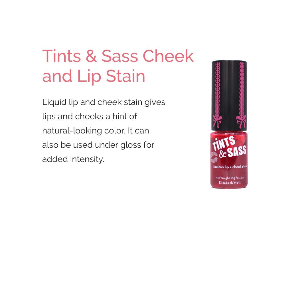 Elizabeth Mott Tints & Sass Lip and Cheek Stain - Long-Lasting Rosy Pink Tint for Lips & Cheeks, Natural Buildable Color, Smudge-Proof, Lightweight