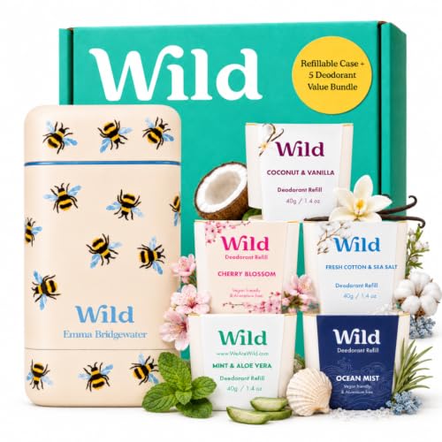 Wild Aluminum Free Natural Deodorant Ultimate Starter Kit - Bee Print Case - Natural Ingredients & 24 Hour Odor Protection - Women's - Variety Beauty and Personal Care Wild Default Title