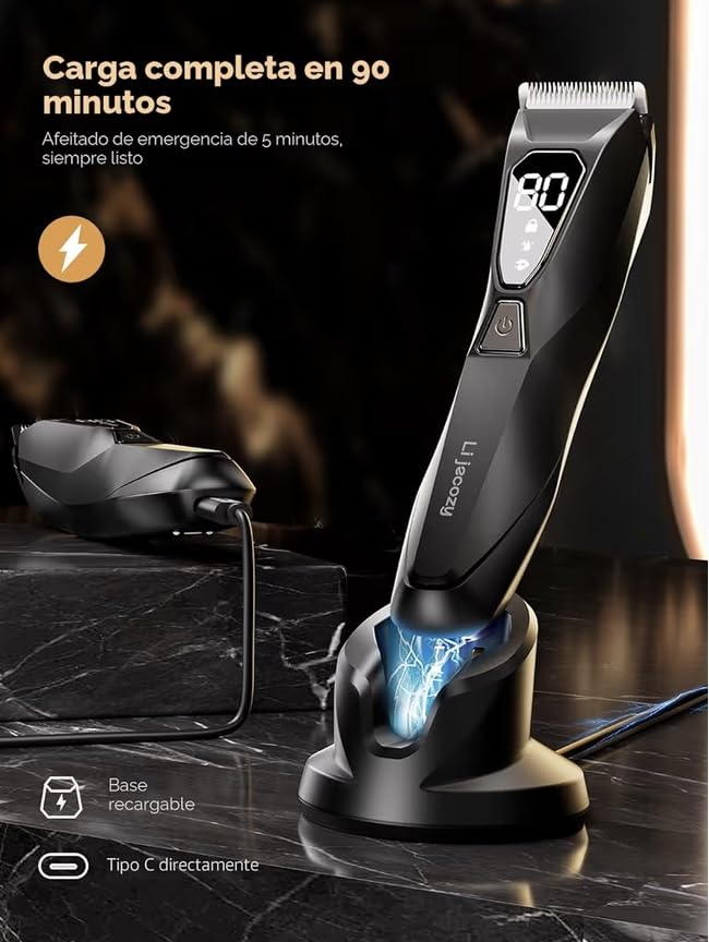 Lijecozy Body Hair & Pubic Hair Trimmer for Men - Electric Ball Shaver with LED Light & Display, Waterproof Wet/Dry Groomer Kit with Wireless Charging Beauty and Personal Care Lijecozy