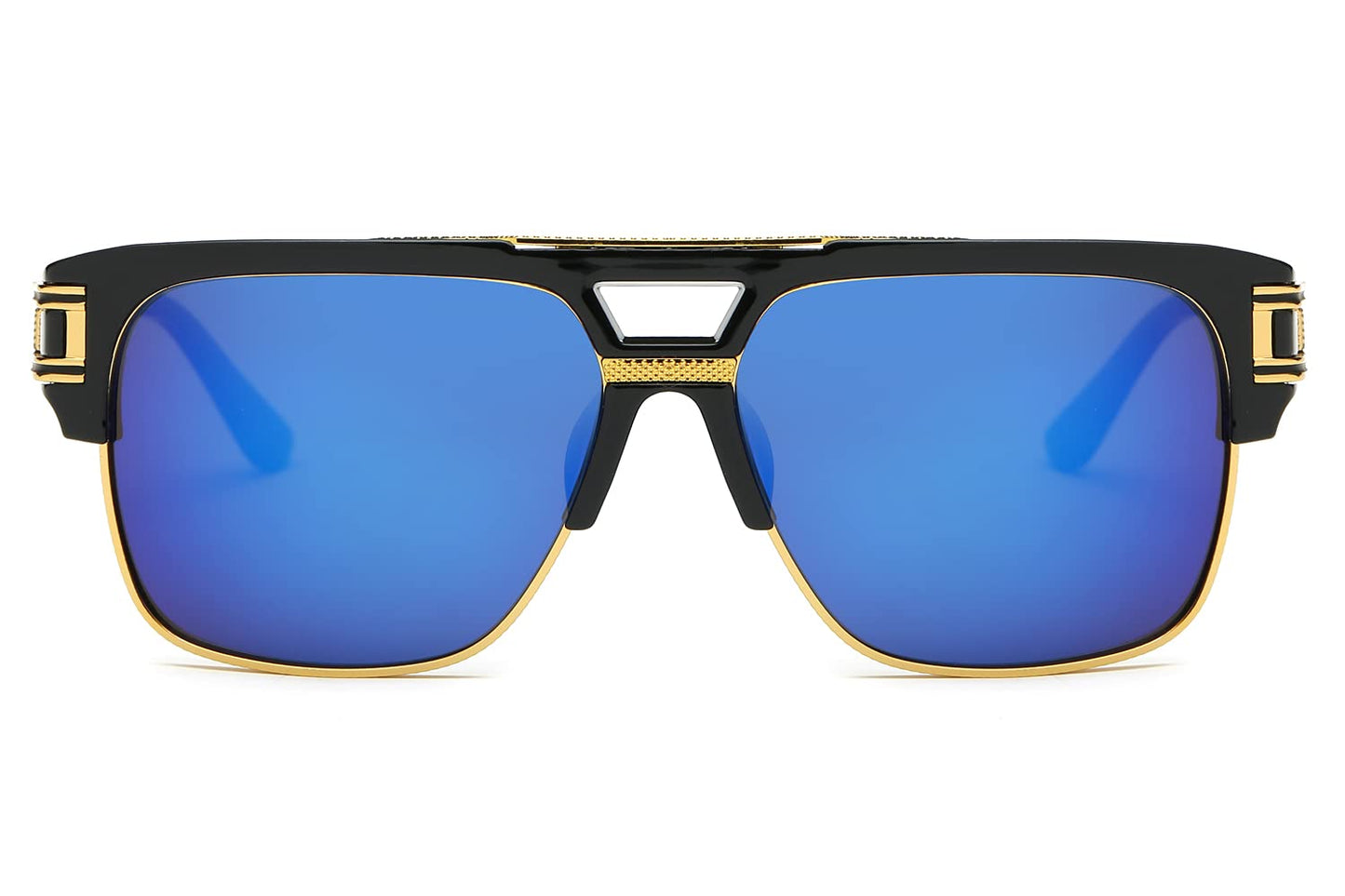 Allt Square Aviator Large Fashion Sunglasses For Men Women Goggle Alloy Frame Glasses (Black/Blue Mirror, 61)