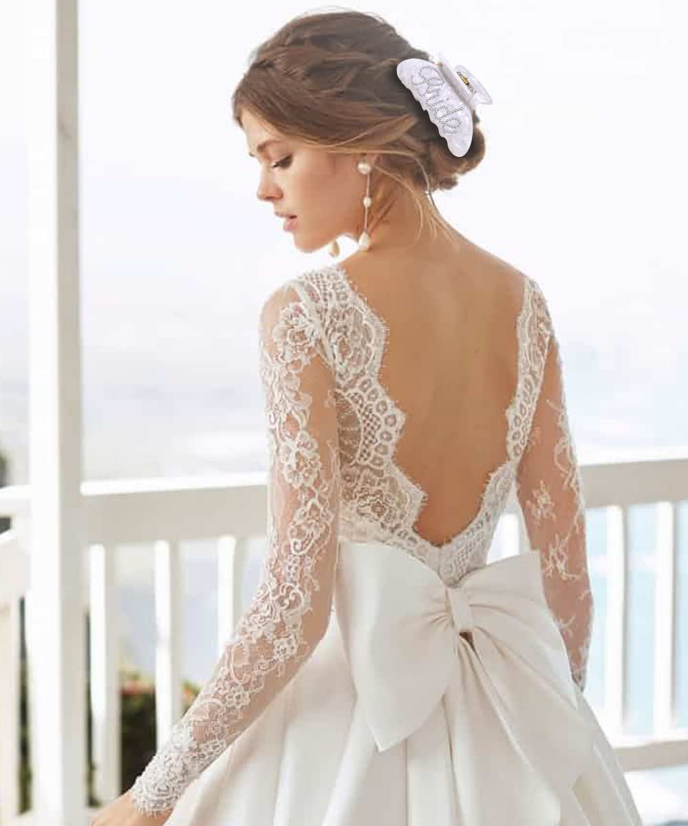 Bride Hair Claw Clip, Wedding Gifts, White Acrylic Hair Clip, Rhinestone Bachelorette Party Favors, Wedding Bridal Shower Hair Accessory Gift