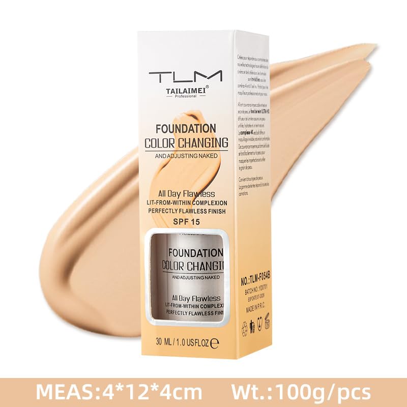 TLM Foundation Color Changing,TLM Colour Changing Liquid Foundation Hides Wrinkles & Lines,BB Cream Makeup Base Concealer Cover Moisturizing Fluid
