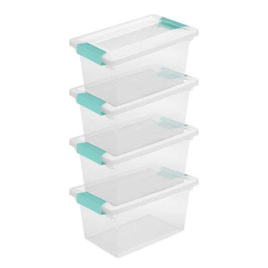 Sterilite 4-Pack Clip Box, Stackable Clear Plastic Bins with Latching Lids, Medium - Writing, Arts or Crafts Supplies Storage Containers for Home…