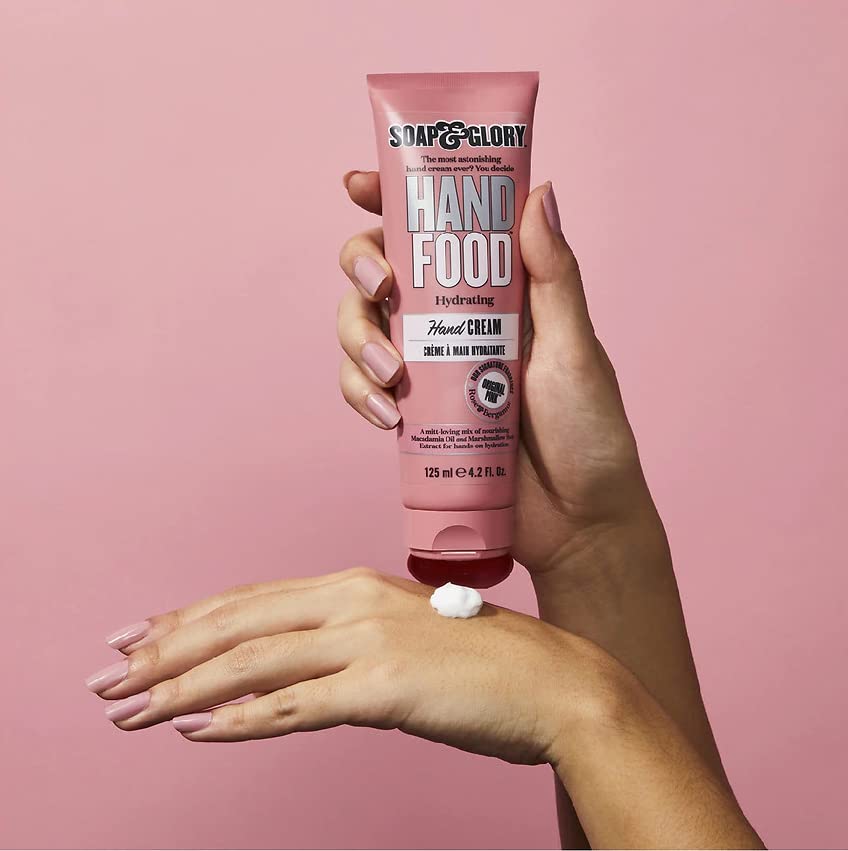 Soap & Glory Hand Food Hand Cream - Almond Oil + Shea Butter Hydrating Cuticle & Hand Moisturizer - Rose & Bergamot Scented Hand Cream for Dry Hands