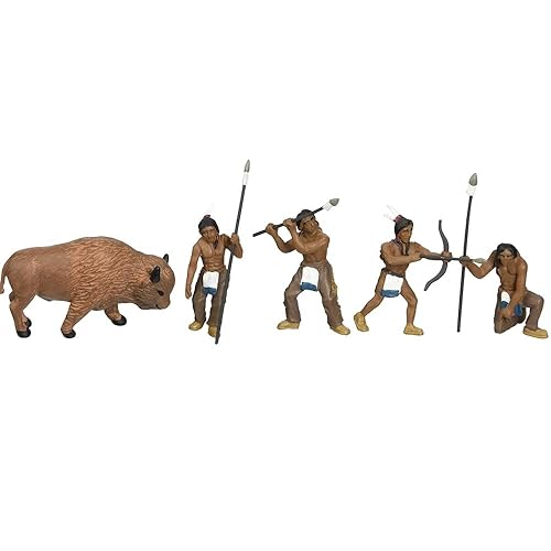 Woodland Scenics SP4444 1.5-Inch Scene Setters Figurine, Natives/Buffalo, 5/Pack
