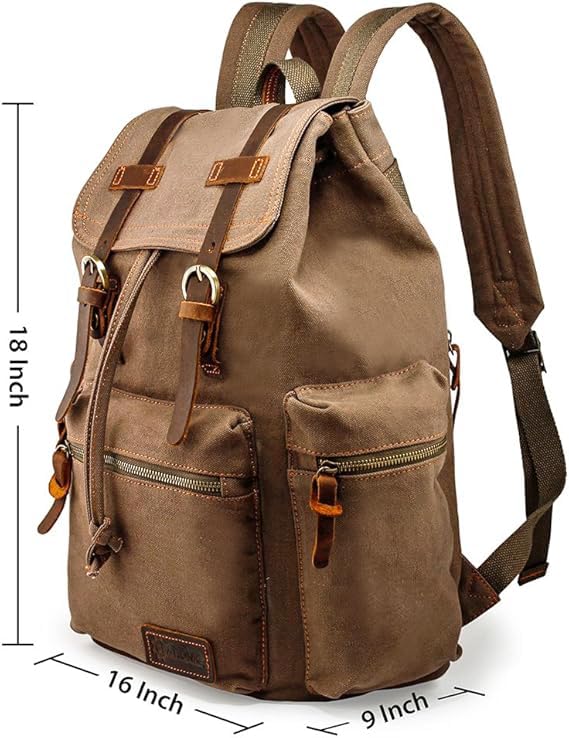 GEARONIC Vintage Canvas Backpack, Casual Daypack Backpacks for Men Women, 15inch Laptop Bag Travel Hiking Camping Rucksack - Brown