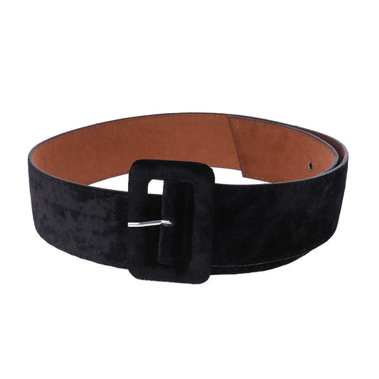 puhoon Female Dress Belts Decorate, Fabric Wide Waistband Velvet Belt (Black)