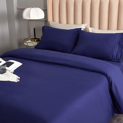 DERBELL Bed Sheet Set - Brushed Microfiber Bedding - Bedding Sheets & Pillowcases - Deep Pockets - Easy Fit - Breathable & Cooling Sheets - 4 Piece