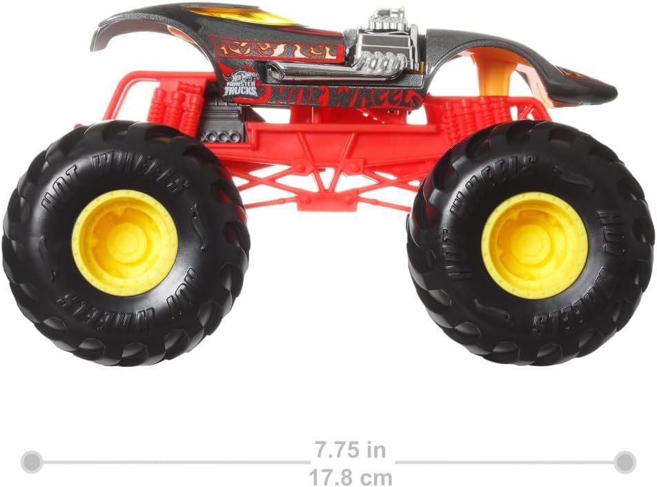 Hot Wheels Monster Trucks Oversized Twin Mill 1:24 Scale Die-Cast Vehicle, Red and Black, Giant Wheels, Ages 3-8 Years
