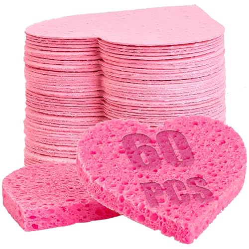 60-Count Compressed Facial Sponges | Makeup Remover Sponge | 100% Natural Cosmetic Spa Sponges for Facial Cleansing | Exfoliating Mask | Face Scrubber