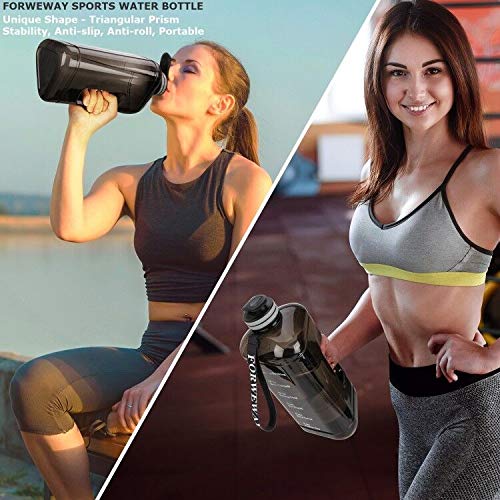 FORWEWAY Half Gallon Water Bottle with Handle 2.2L/74OZ Large Plastic Water Bottles BPA Free Water Bottles with Strap Portable with Time Marker…
