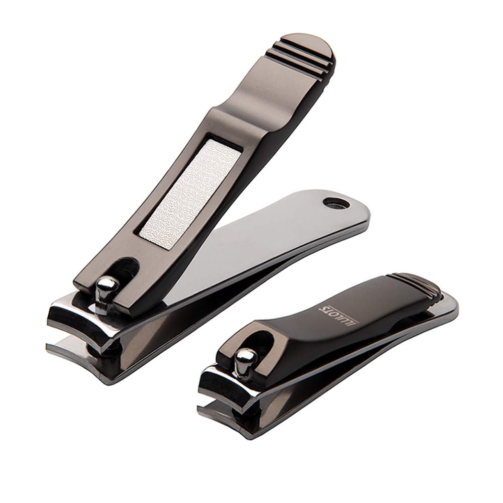 ILLILOTS Nail Clippers Set with Build-in Nail File, Durable Sharp Zinc Alloy Fingernail Clipper and Toenail Clipper with Tin Case, Matte Gray