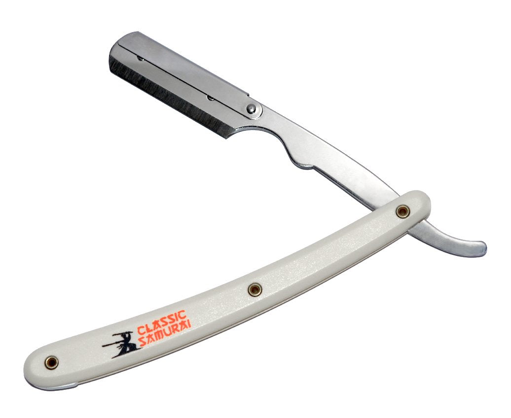 Classic Samurai Stainless Steel Professional Barber Folding Straight Edge Razor with 200 Count Lord Single Razor Blades (White) Beauty and Personal Care Classic Samurai
