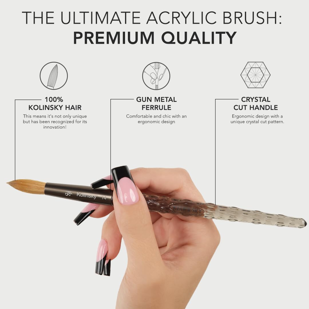 Kiara Sky Kolinsky Acrylic Nail Brush #12 - Pure Kolinsky Sable Hair, Black Crystal Handle, Acetone Resistant, for Acrylic Application, Extensions Beauty & Personal Care KIARA SKY