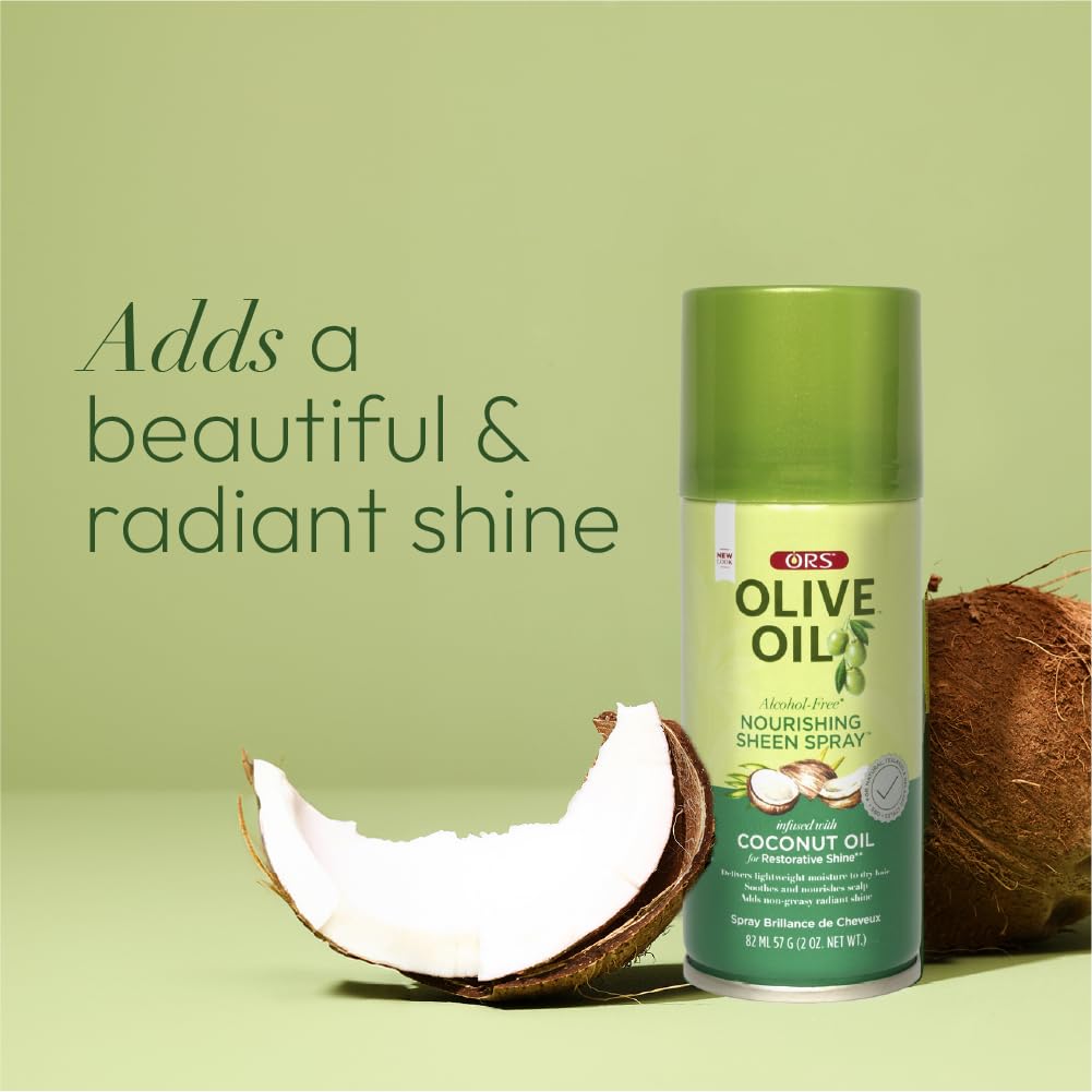 ORS Olive Oil Nourishing Sheen Spray with Coconut Oil for Restorative Shine 2 Ounces - Travel Size (Pack of 2)