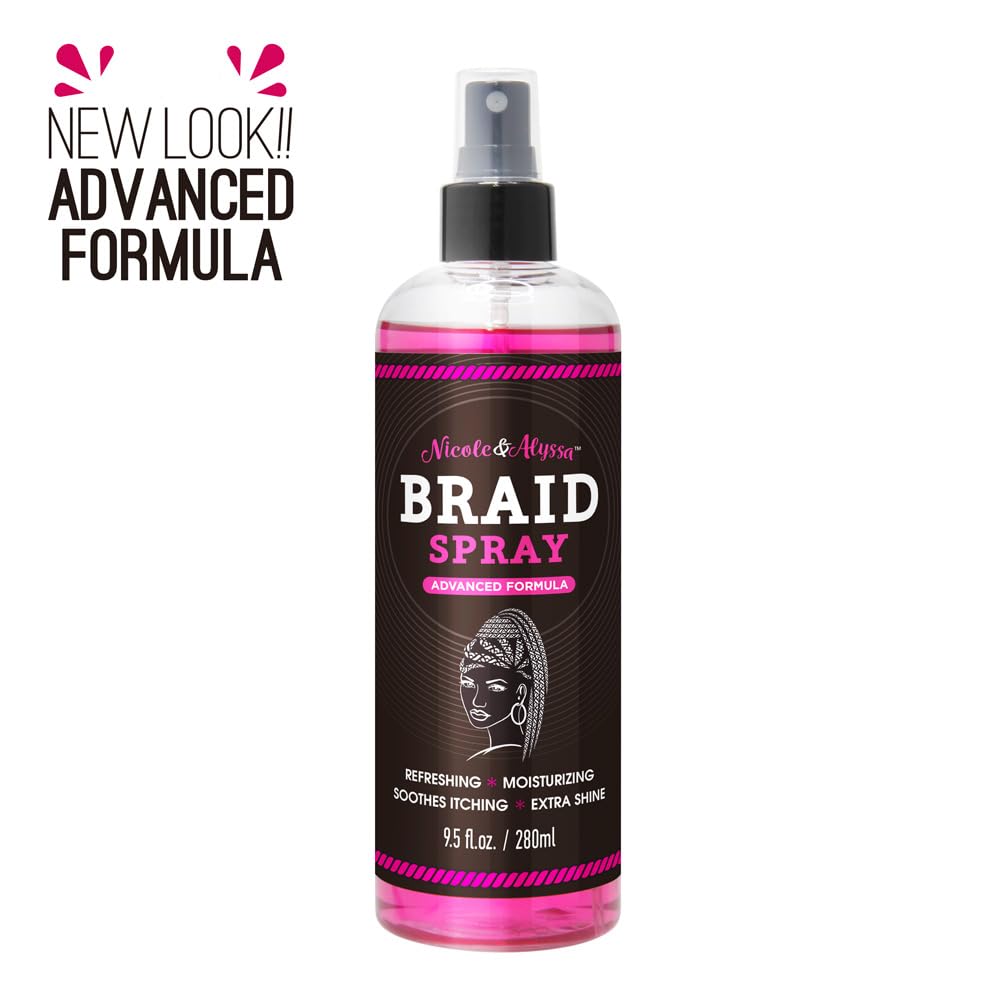 Nicole & Alyssa - Braid Spray 9.5oz - for BOHO Braids, Twists, Locs, Box Braids, Knotless Braids, Cornrows - Braid Sheen, Refreshing, Moisturizing
