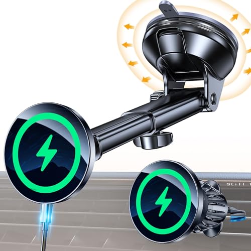Coolpow for MagSafe Car Mount Charger【Ultra Magnet】Magnetic Phone Holders for Your Car Charger【Windshield+Vent+Dash】Magnetic Wireless Car Phone…