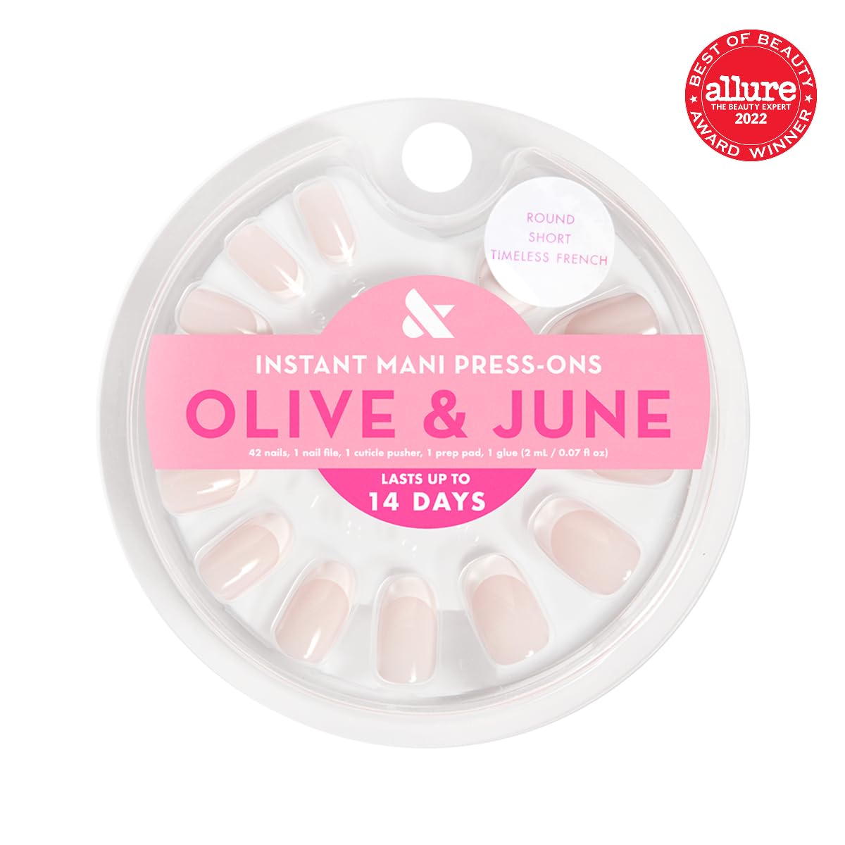Olive & June Instant Mani Press-On Nails, Timeless French, Short, Round Beauty and Personal Care Olive & June