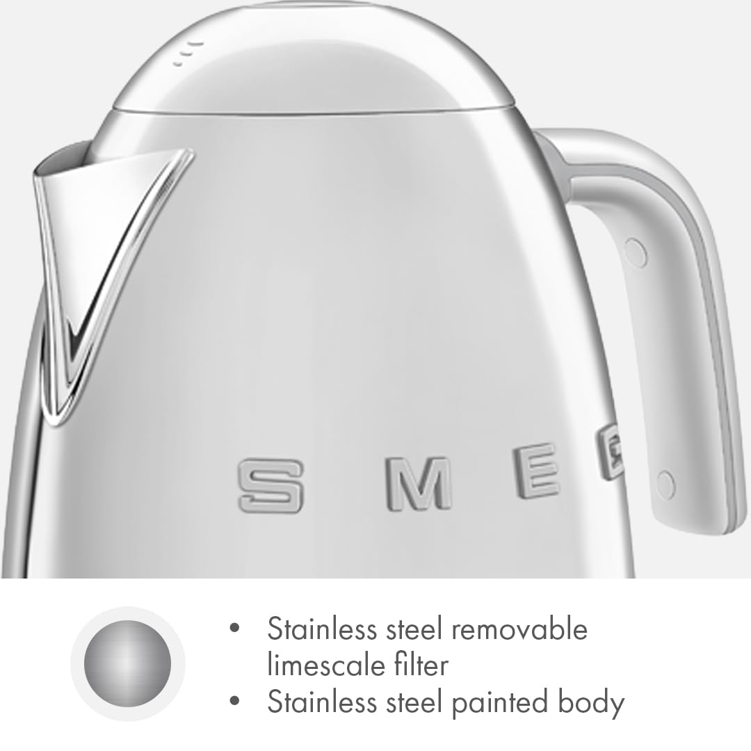 SMEG 7-Cup Variable Temperature Electric Kettle - Retro Style Aesthetic with Advanced Technology - Stainless Steel, 1400W, 120V, 360° Swivel Base…