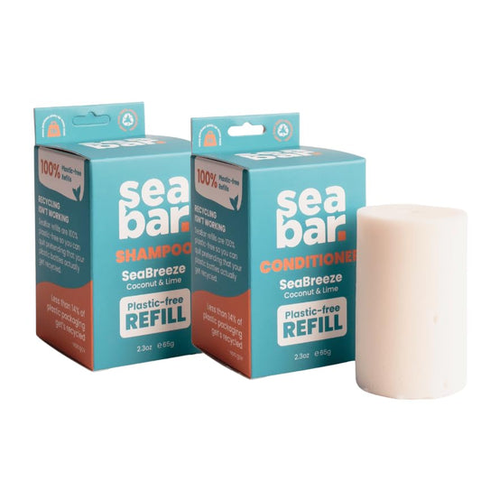 SeaBar Shampoo & Conditioner Bar Refill Set - All Natural Hair Shampoo - Vegan, Sulfate-Free, Eco Friendly Zero Waste Reusable Packaging with Travel