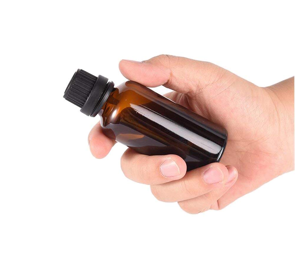 3PCS Empty Amber Glass Essential Oil Bottles with Orifice Reducer and Black Cap Chemistry Lab Chemicals Cosmetic Colognes Perfume Aromatherapy Jars