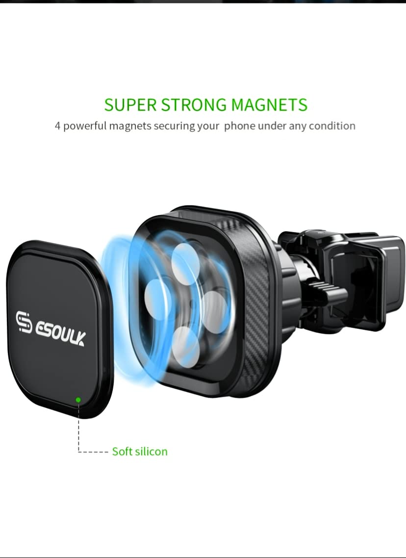 Esoulk Magnetic Phone Mount for Car Air Vent, Universal Cell Phone Holder for Car, Hands Free Car Mount, Strong Magnet Hold, Compatible with iPhone…