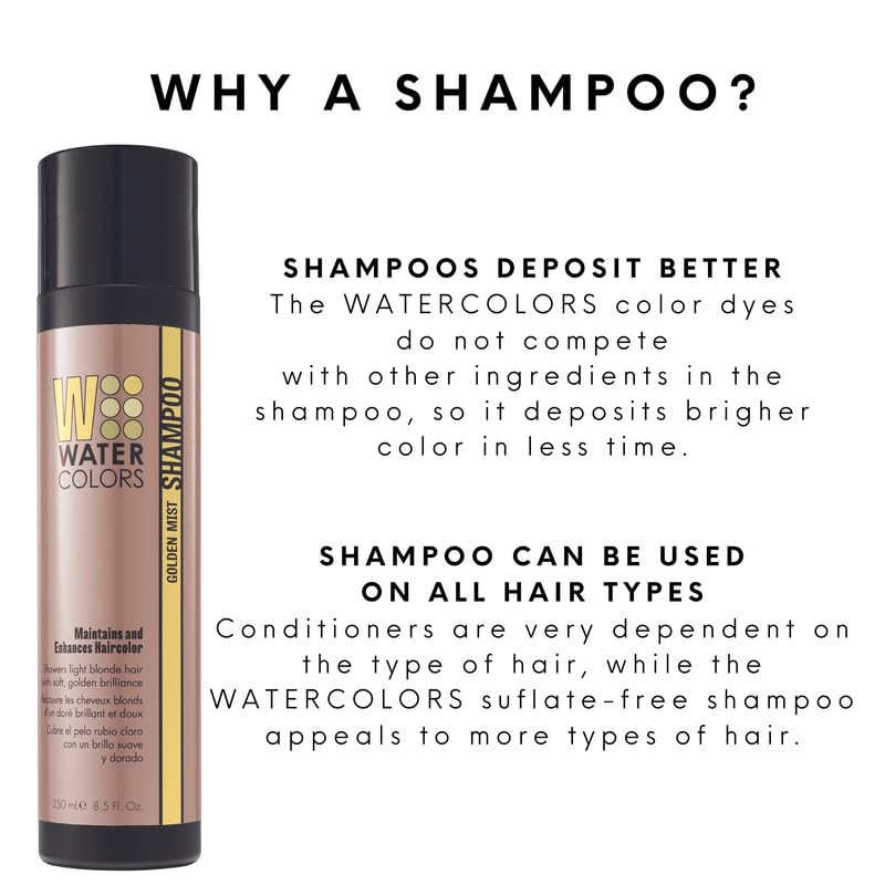Watercolors Color Depositing Shampoo, Semi Permanent Hair Color 8.5 oz - GOLDEN MIST