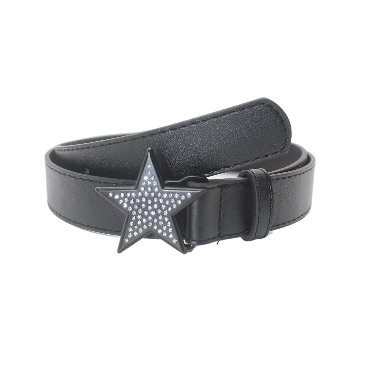 UICIOP Kawaii Star Belt PU Leather Punk Women's Belt Women's Jeans Buckle Belt Korean Women's Belt (black,105cm)