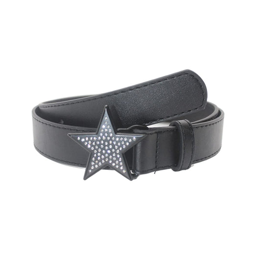 UICIOP Kawaii Star Belt PU Leather Punk Women's Belt Women's Jeans Buckle Belt Korean Women's Belt (black,105cm)