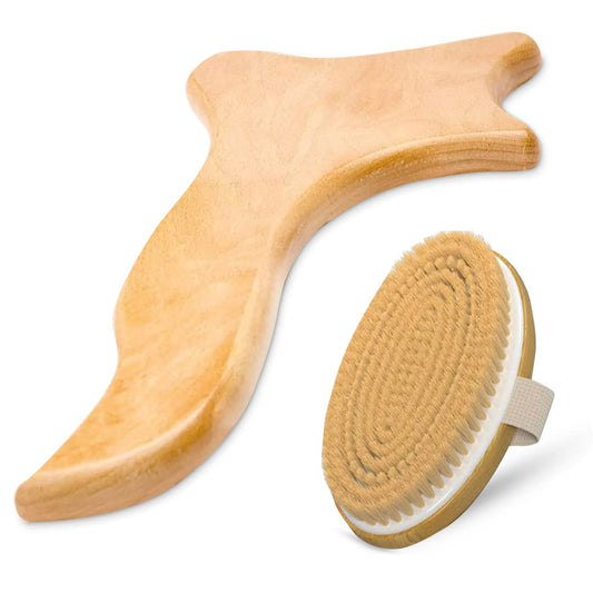 Lymphatic Drainage Paddle Wood & Dry Skin Brush Set - Anti-Cellulite Tools for a Healthier Lymphatic System With Body Brush Beauty and Personal Care GustoGoods