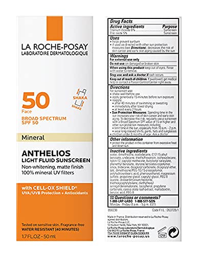 La Roche-Posay Anthelios Mineral Face Sunscreen SPF 50 – Ultra-Light Zinc Oxide Sunblock, Oil-Free Daily UV Protection for Sensitive Skin