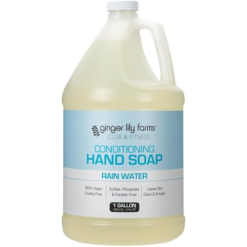 Ginger Lily Farms Club & Fitness Conditioning Liquid Hand Soap Refill, 100% Vegan & Cruelty-Free, Rain Water Scent, 1 Gallon (128 fl oz)