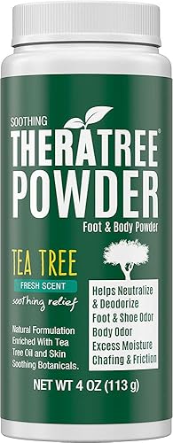 TheraTree Foot, Body and Shoe Powder with Tea Tree for Odor and Moisture Control with Organic and Natural Ingredients - Fresh Scent 4 oz