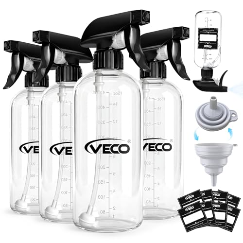 Veco 15oz Graduated Spray Bottles, 4-Pack - 360° Any-Angle Spraying for Easy Dilution, Leak-Resistant spray bottles for Cleaning, Plants, Hair & Pet Beauty and Personal Care Veco Default Title