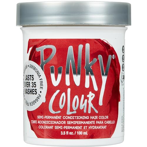 Punky Vermillion Red Semi Permanent Hair Color - Vegan & Cruelty-Free Conditioning Hair Dye, Lasts Up to 35 Washes, 3.5 fl oz