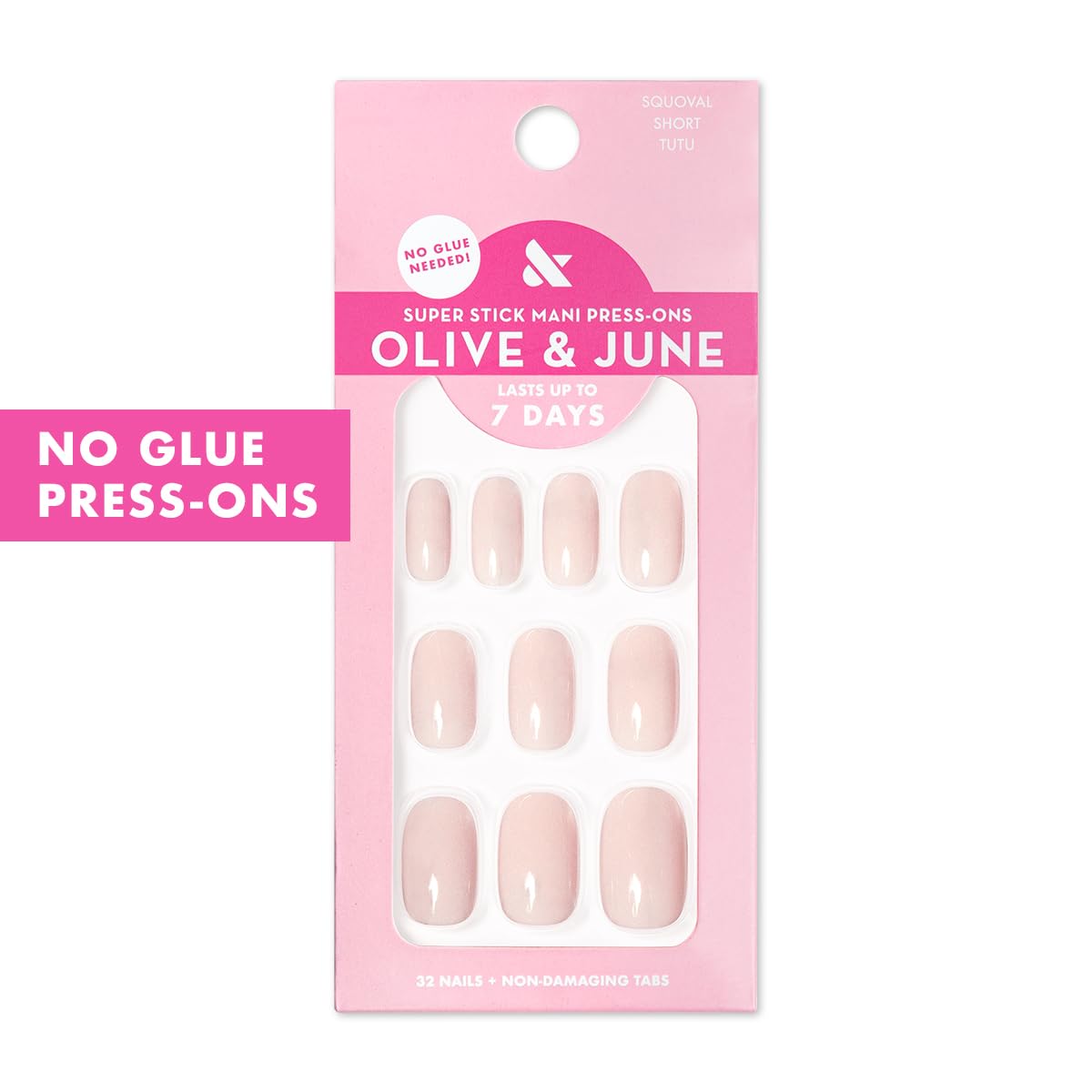Olive & June Classic Super Stick Mani Summer Press On Nails | No Glue Needed | 32 Tab Nails 16 Sizes | Non-Toxic Tabs Easy On-Off Non-Damaging | 7-Day Beauty & Personal Care Olive & June