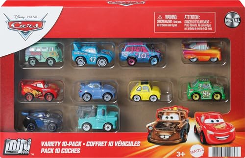 Mattel Disney Pixar Cars Mini Racers 10-Pack, Collectible Set with 10 Toy Vehicles, Fan-Favorite Characters (Amazon Exclusive)