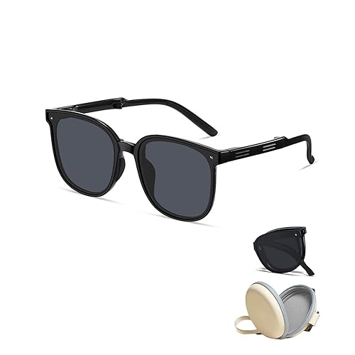 Carry Polarized Mini Folding Sunglasses Women Polarized UV Protection Trendy Designer Sun Glasses (Bright black)